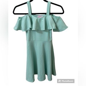 Girl's Cold Shoulder Flounce Trim Elegant Casual dress